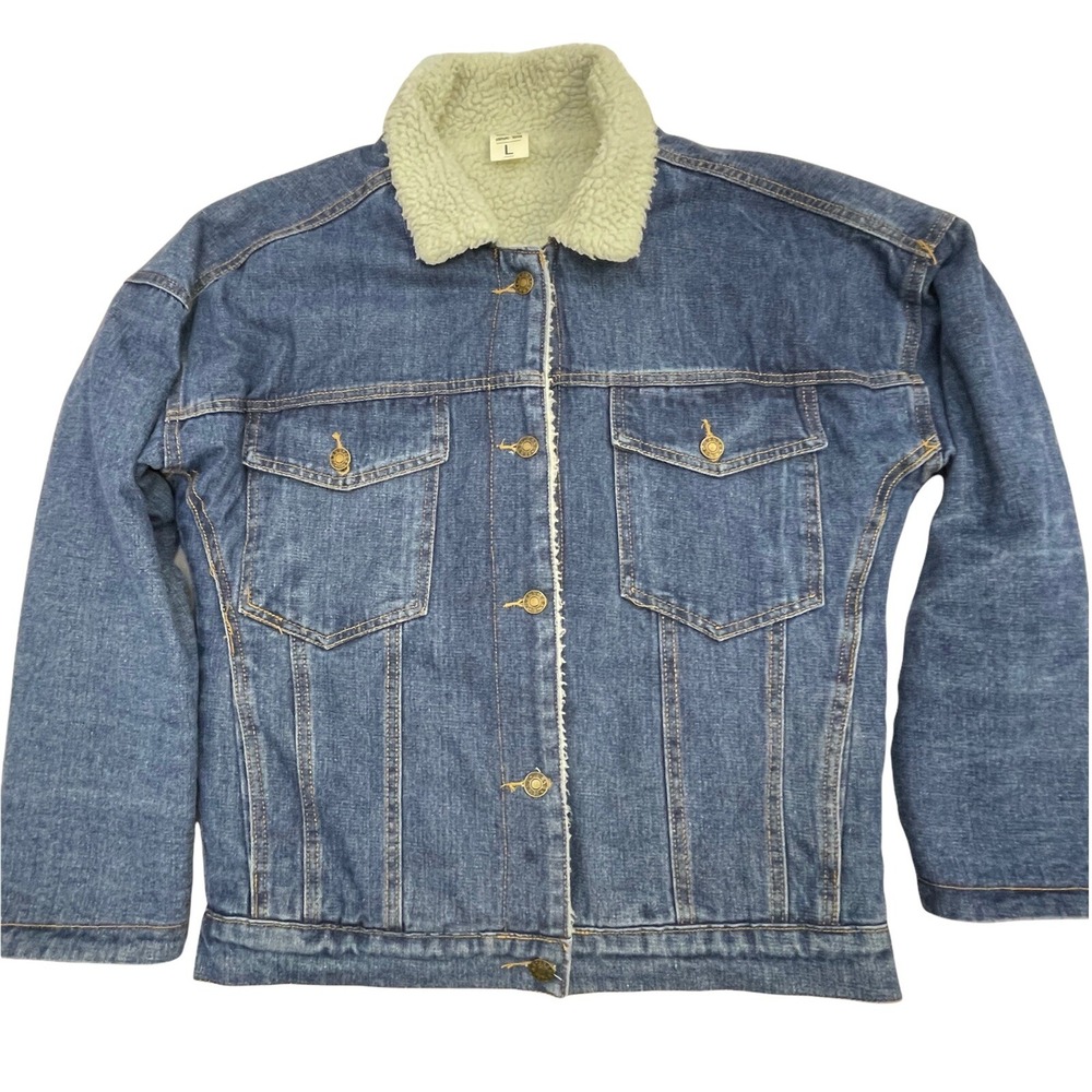 Unbranded Sherpa Denim Boys Large 12 Trucker Jacket Blue Jean Lined Long Sleeves
